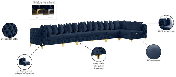 Tremblay Velvet / Engineered Wood / Metal / Foam Contemporary Navy Velvet Modular Sectional - 198" W x 69" D x 33" H