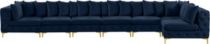 Tremblay Velvet / Engineered Wood / Metal / Foam Contemporary Navy Velvet Modular Sectional - 198" W x 69" D x 33" H