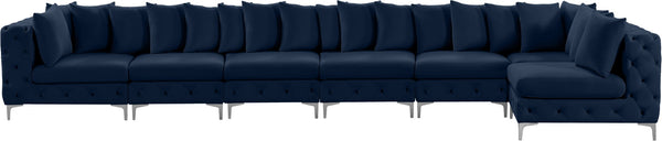 Tremblay Velvet / Engineered Wood / Metal / Foam Contemporary Navy Velvet Modular Sectional - 198" W x 69" D x 33" H