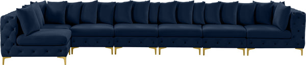 Tremblay Velvet / Engineered Wood / Metal / Foam Contemporary Navy Velvet Modular Sectional - 198" W x 69" D x 33" H