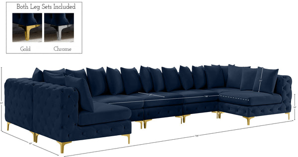 Tremblay Velvet / Engineered Wood / Metal / Foam Contemporary Navy Velvet Modular Sectional - 168" W x 69" D x 33" H