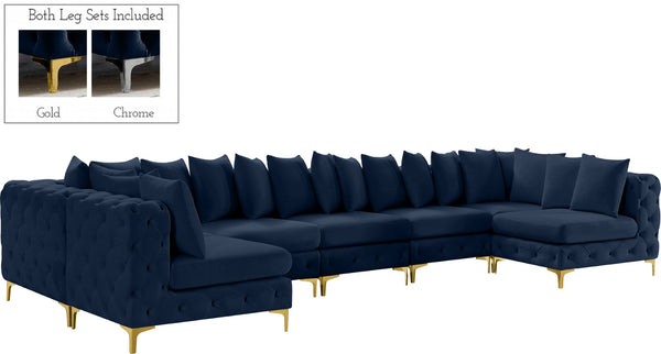 Tremblay Velvet / Engineered Wood / Metal / Foam Contemporary Navy Velvet Modular Sectional - 168" W x 69" D x 33" H
