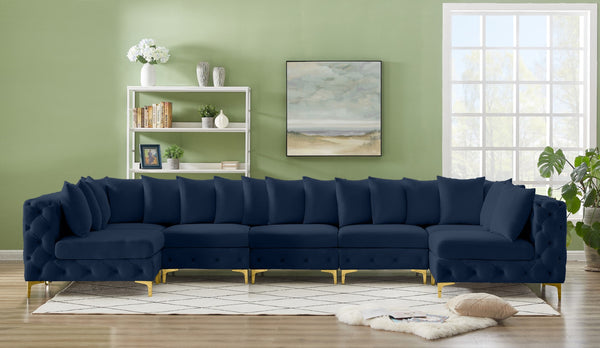 Tremblay Velvet / Engineered Wood / Metal / Foam Contemporary Navy Velvet Modular Sectional - 168" W x 69" D x 33" H