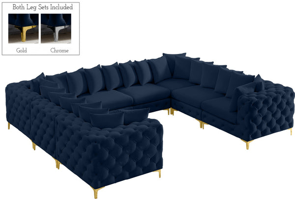 Tremblay Velvet / Engineered Wood / Metal / Foam Contemporary Navy Velvet Modular Sectional - 138" W x 108" D x 33" H