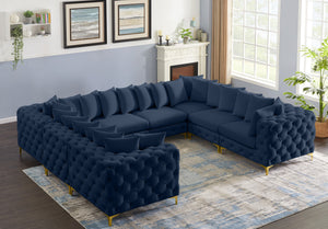 Tremblay Velvet / Engineered Wood / Metal / Foam Contemporary Navy Velvet Modular Sectional - 138" W x 108" D x 33" H