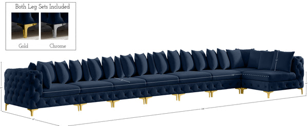 Tremblay Velvet / Engineered Wood / Metal / Foam Contemporary Navy Velvet Modular Sectional - 228" W x 69" D x 33" H