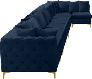 Tremblay Velvet / Engineered Wood / Metal / Foam Contemporary Navy Velvet Modular Sectional - 228" W x 69" D x 33" H