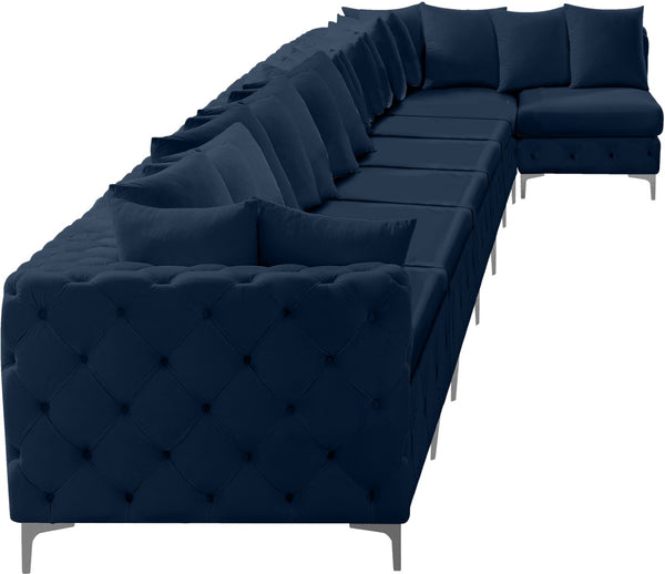 Tremblay Velvet / Engineered Wood / Metal / Foam Contemporary Navy Velvet Modular Sectional - 228" W x 69" D x 33" H