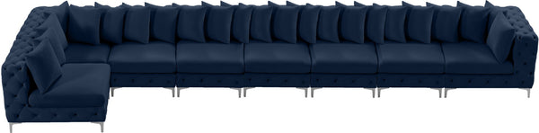 Tremblay Velvet / Engineered Wood / Metal / Foam Contemporary Navy Velvet Modular Sectional - 228" W x 69" D x 33" H