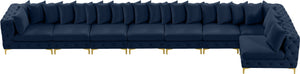 Tremblay Velvet / Engineered Wood / Metal / Foam Contemporary Navy Velvet Modular Sectional - 228" W x 69" D x 33" H