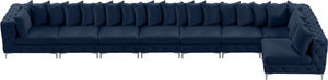 Tremblay Velvet / Engineered Wood / Metal / Foam Contemporary Navy Velvet Modular Sectional - 228" W x 69" D x 33" H