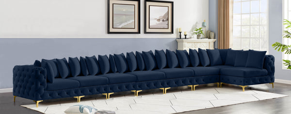 Tremblay Velvet / Engineered Wood / Metal / Foam Contemporary Navy Velvet Modular Sectional - 228" W x 69" D x 33" H