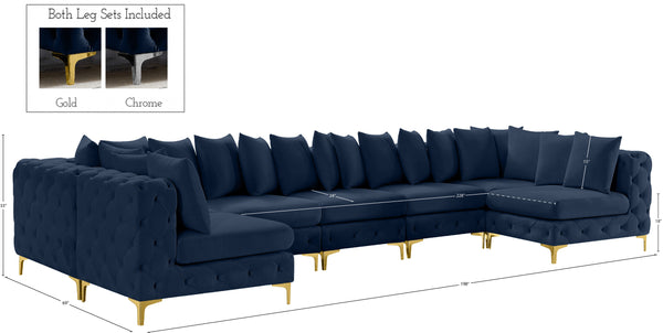 Tremblay Velvet / Engineered Wood / Metal / Foam Contemporary Navy Velvet Modular Sectional - 198" W x 69" D x 33" H