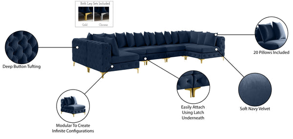 Tremblay Velvet / Engineered Wood / Metal / Foam Contemporary Navy Velvet Modular Sectional - 198" W x 69" D x 33" H