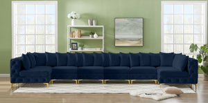 Tremblay Velvet / Engineered Wood / Metal / Foam Contemporary Navy Velvet Modular Sectional - 198" W x 69" D x 33" H