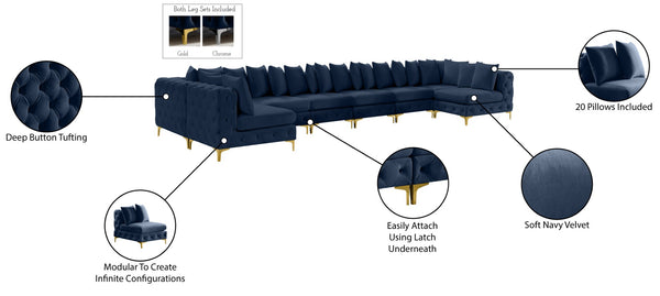 Tremblay Velvet / Engineered Wood / Metal / Foam Contemporary Navy Velvet Modular Sectional - 228" W x 69" D x 33" H