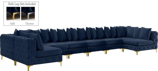 Tremblay Velvet / Engineered Wood / Metal / Foam Contemporary Navy Velvet Modular Sectional - 228" W x 69" D x 33" H
