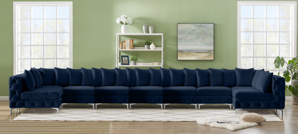 Tremblay Velvet / Engineered Wood / Metal / Foam Contemporary Navy Velvet Modular Sectional - 228" W x 69" D x 33" H