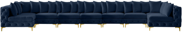 Tremblay Velvet / Engineered Wood / Metal / Foam Contemporary Navy Velvet Modular Sectional - 228" W x 69" D x 33" H