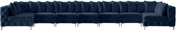 Tremblay Velvet / Engineered Wood / Metal / Foam Contemporary Navy Velvet Modular Sectional - 228" W x 69" D x 33" H