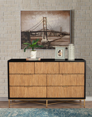 Larsen Dresser - Elegant Black Mahogany with Gold Accents, Textured Drawers & Felt-Lined Top Drawer
