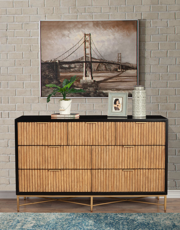 Larsen Dresser - Elegant Black Mahogany with Gold Accents, Textured Drawers & Felt-Lined Top Drawer