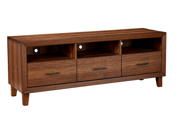 Trinidad TV Console in Toffee - Stylish Mahogany with Dovetail Drawers & Open Shelves for Storage