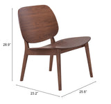 Zuo Modern Priest Rubberwood Scandinavian Commercial Grade Lounge Chair Walnut Rubberwood