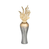 Sagebrook Home Contemporary 38"h Metal Vase W/ Leaf Like Lid, Wickhom Gray 17180-01 Black/gold Glass