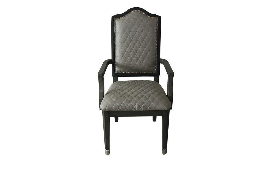 House Beatrice Transitional Arm Chair (Set-2) Two Tone Gray Fabric(#ABE-92) & Charcoal Finish 68813-ACME