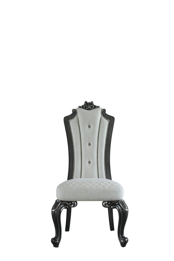 House Delphine Transitional Side Chair (Set-2) Two Tone Ivory Fabric(#CX19141-1), Beige PU(#G02) & Charcoal Finish 68832-ACME