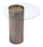 Zuo Modern Emi Tempered Glass, Steel Mid Century Commercial Grade End Table Antique Gold, Clear Tempered Glass, Steel