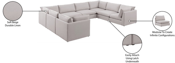 Mackenzie Linen Textured Fabric / Engineered Wood / Foam Contemporary Beige Durable Linen Textured Modular Sectional - 160" W x 120" D x 35" H