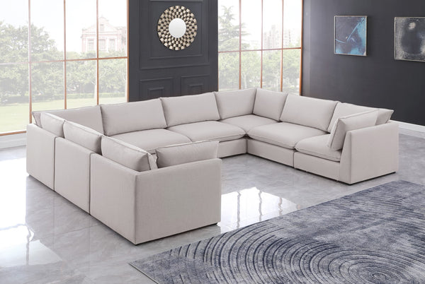 Mackenzie Linen Textured Fabric / Engineered Wood / Foam Contemporary Beige Durable Linen Textured Modular Sectional - 160" W x 120" D x 35" H