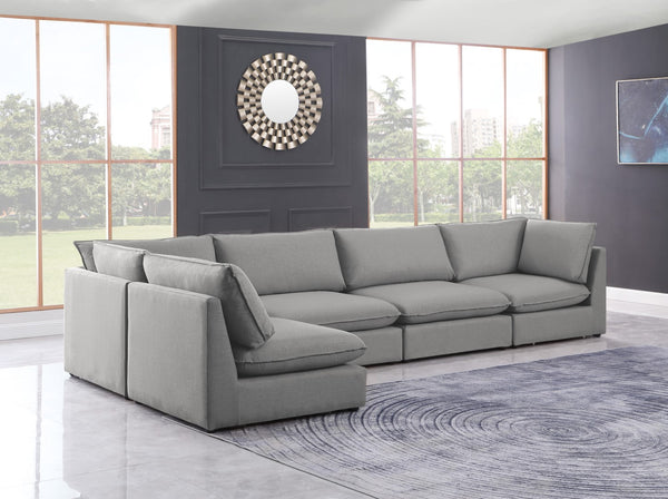 Mackenzie Linen Textured Fabric / Engineered Wood / Foam Contemporary Grey Durable Linen Textured Modular Sectional - 160" W x 80" D x 35" H