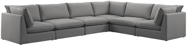Mackenzie Linen Textured Fabric / Engineered Wood / Foam Contemporary Grey Durable Linen Textured Modular Sectional - 160" W x 120" D x 35" H
