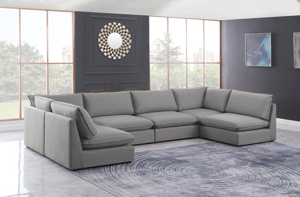 Mackenzie Linen Textured Fabric / Engineered Wood / Foam Contemporary Grey Durable Linen Textured Modular Sectional - 160" W x 80" D x 35" H
