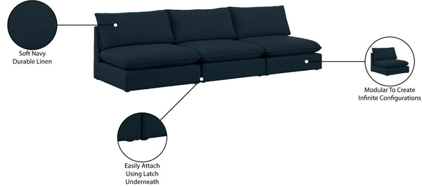 Mackenzie Linen Textured Fabric / Engineered Wood / Foam Contemporary Navy Durable Linen Textured Modular Sofa - 120" W x 40" D x 35" H