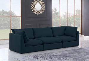 Mackenzie Linen Textured Fabric / Engineered Wood / Foam Contemporary Navy Durable Linen Textured Modular Sofa - 120" W x 40" D x 35" H