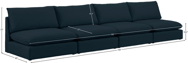 Mackenzie Linen Textured Fabric / Engineered Wood / Foam Contemporary Navy Durable Linen Textured Modular Sofa - 160" W x 40" D x 35" H