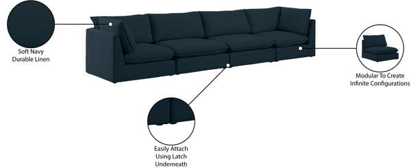 Mackenzie Linen Textured Fabric / Engineered Wood / Foam Contemporary Navy Durable Linen Textured Modular Sofa - 160" W x 40" D x 35" H