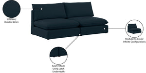 Mackenzie Linen Textured Fabric / Engineered Wood / Foam Contemporary Navy Durable Linen Textured Modular Sofa - 80" W x 40" D x 35" H