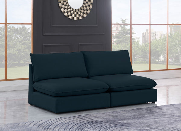 Mackenzie Linen Textured Fabric / Engineered Wood / Foam Contemporary Navy Durable Linen Textured Modular Sofa - 80" W x 40" D x 35" H