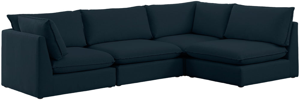 Mackenzie Linen Textured Fabric / Engineered Wood / Foam Contemporary Navy Durable Linen Textured Modular Sectional - 120" W x 80" D x 35" H