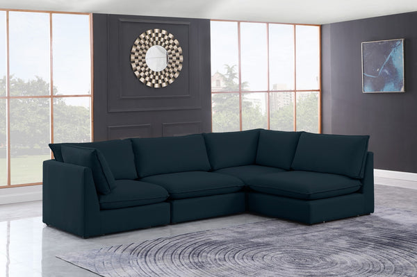 Mackenzie Linen Textured Fabric / Engineered Wood / Foam Contemporary Navy Durable Linen Textured Modular Sectional - 120" W x 80" D x 35" H