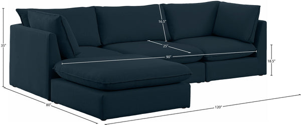 Mackenzie Linen Textured Fabric / Engineered Wood / Foam Contemporary Navy Durable Linen Textured Modular Sectional - 120" W x 80" D x 35" H