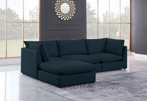 Mackenzie Linen Textured Fabric / Engineered Wood / Foam Contemporary Navy Durable Linen Textured Modular Sectional - 120" W x 80" D x 35" H