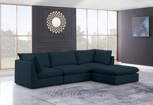 Mackenzie Linen Textured Fabric / Engineered Wood / Foam Contemporary Navy Durable Linen Textured Modular Sectional - 120" W x 80" D x 35" H