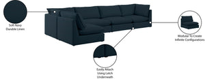 Mackenzie Linen Textured Fabric / Engineered Wood / Foam Contemporary Navy Durable Linen Textured Modular Sectional - 160" W x 80" D x 35" H