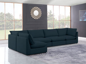 Mackenzie Linen Textured Fabric / Engineered Wood / Foam Contemporary Navy Durable Linen Textured Modular Sectional - 160" W x 80" D x 35" H